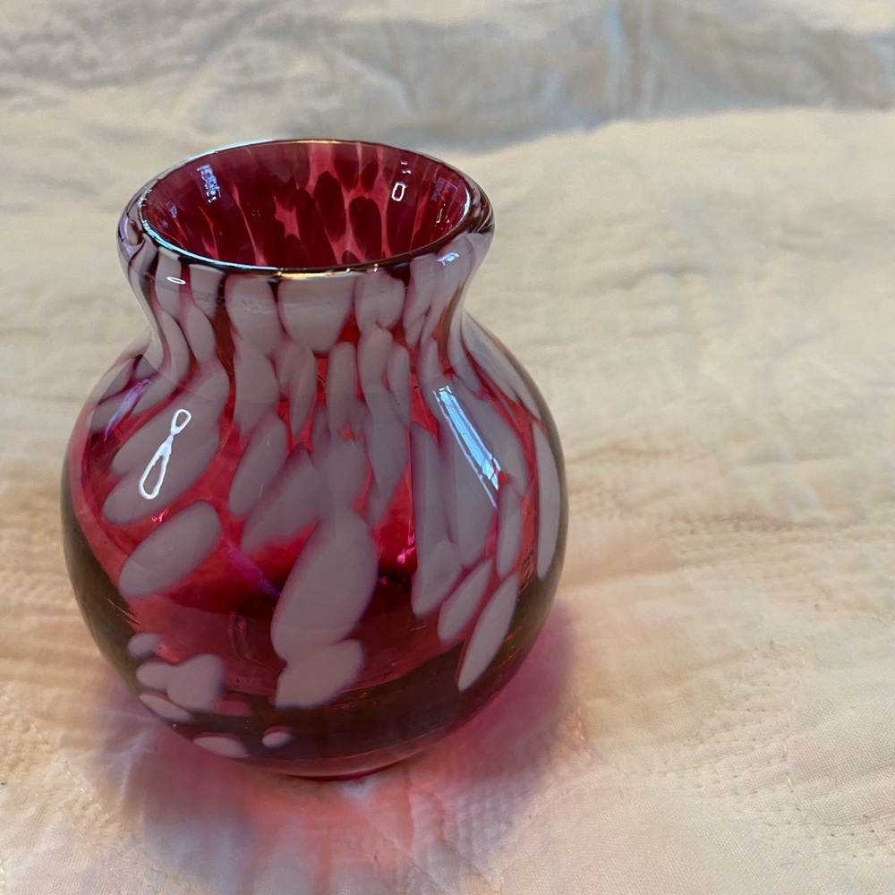 Bob Allen vase Handblown color, pink, and white signed on bottom.